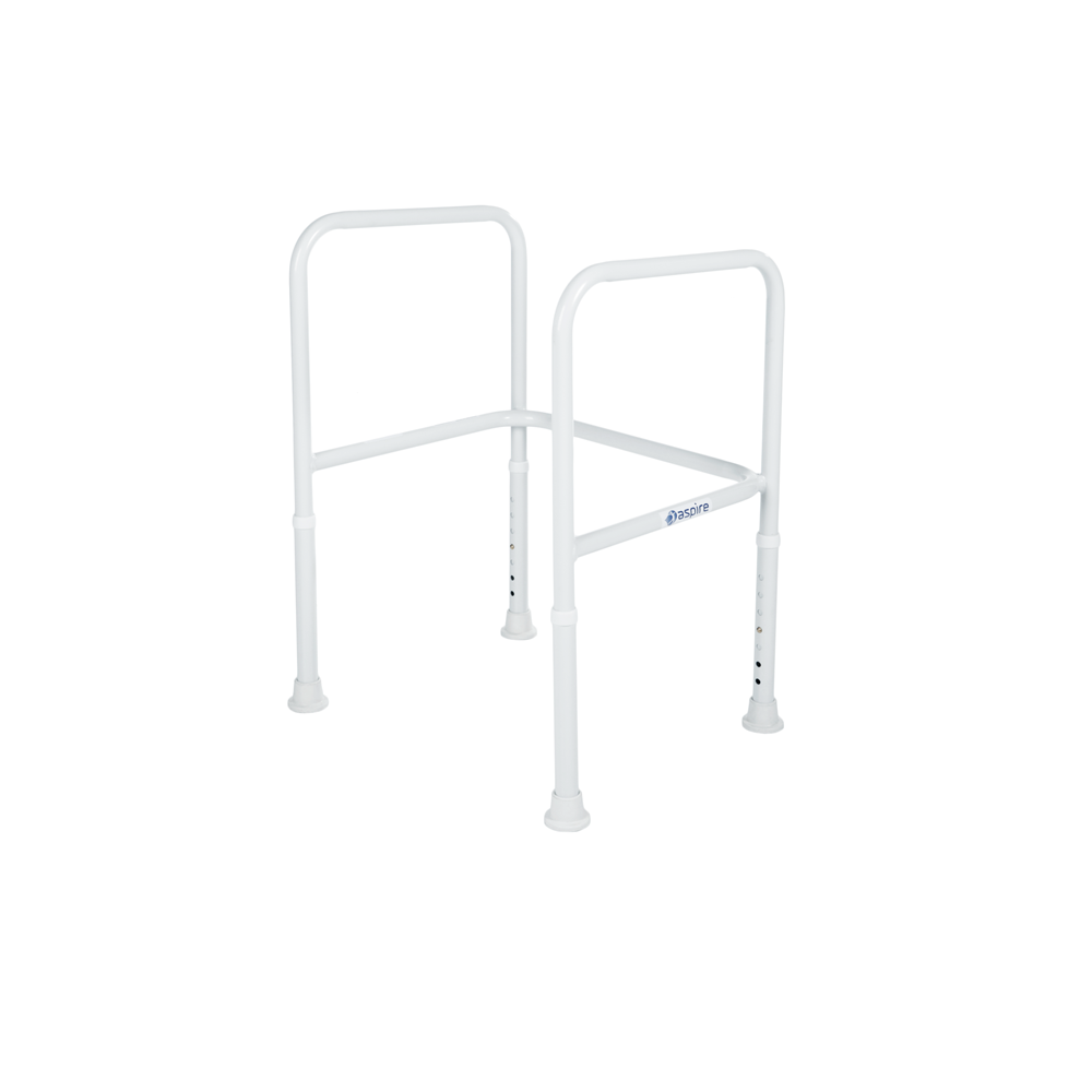 Aspire aluminium toilet surround for mobility, featuring a sturdy design with a sleek finish and adjustable height.