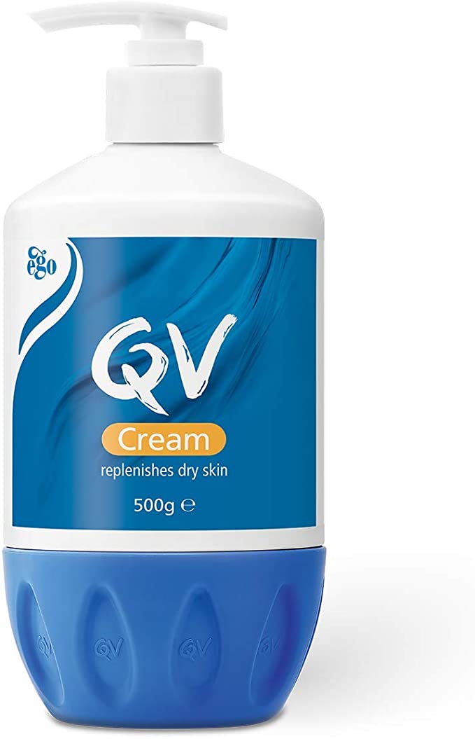 Ego QV Cream skin care product in a 500g container, moisturizing and gentle for sensitive skin.