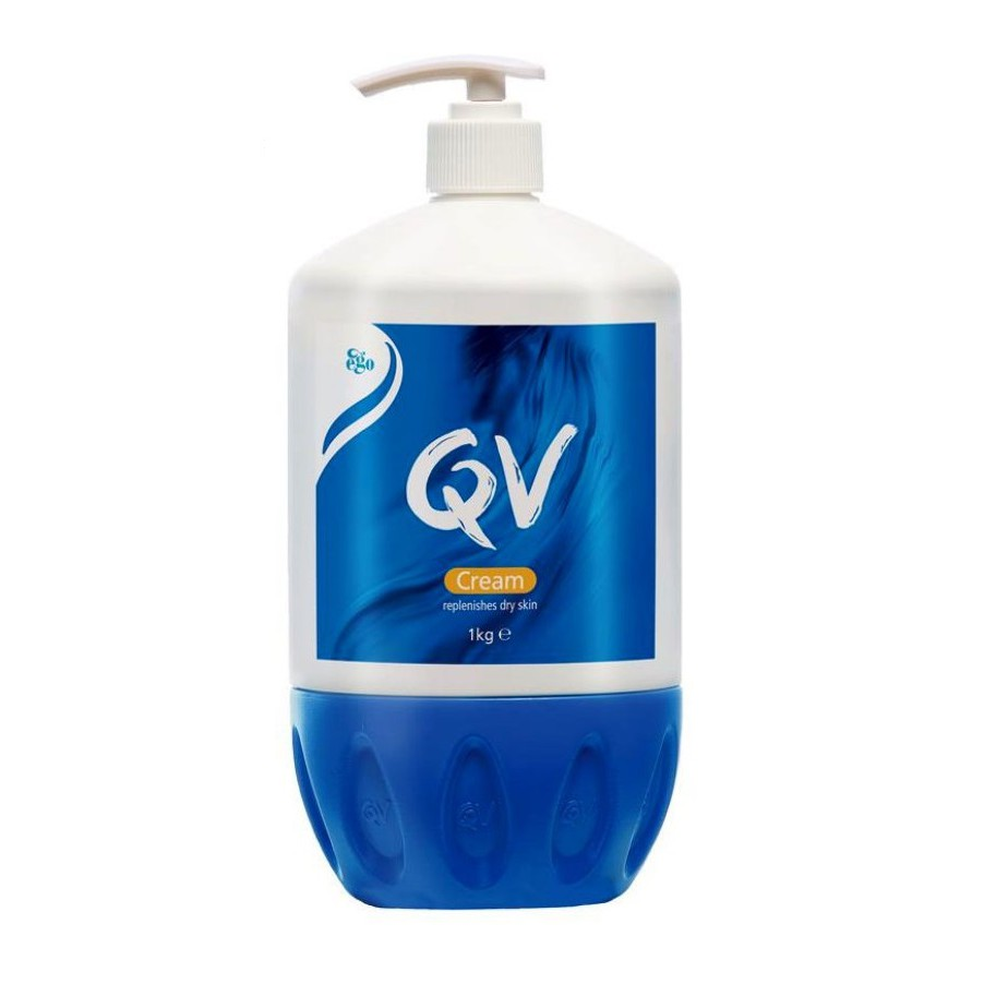 Ego QV Cream skin care product in a 1kg container, smooth and moisturizing with a white, creamy texture.
