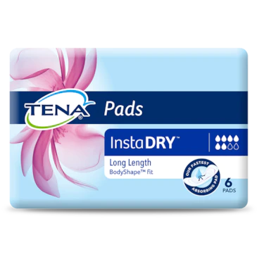 Tena Pads InstaDRY Long by Sigma, featuring a soft, absorbent design for comfortable continence protection.